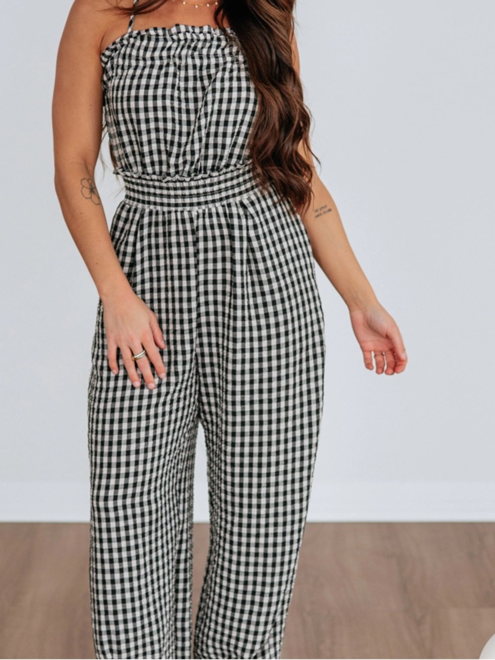 Gingham SWide-Leg Jumpsuit - Black & White - Picture 6 of 15